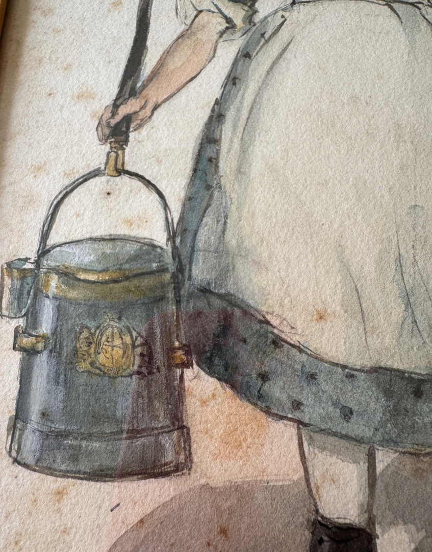 George Brant Bridgman Antique Watercolour Study | Traditional Dress Woman Carrying Water Pails Original Artwork c.1920s