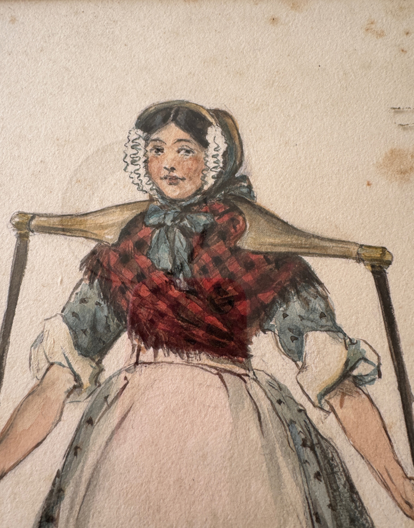 George Brant Bridgman Antique Watercolour Study | Traditional Dress Woman Carrying Water Pails Original Artwork c.1920s