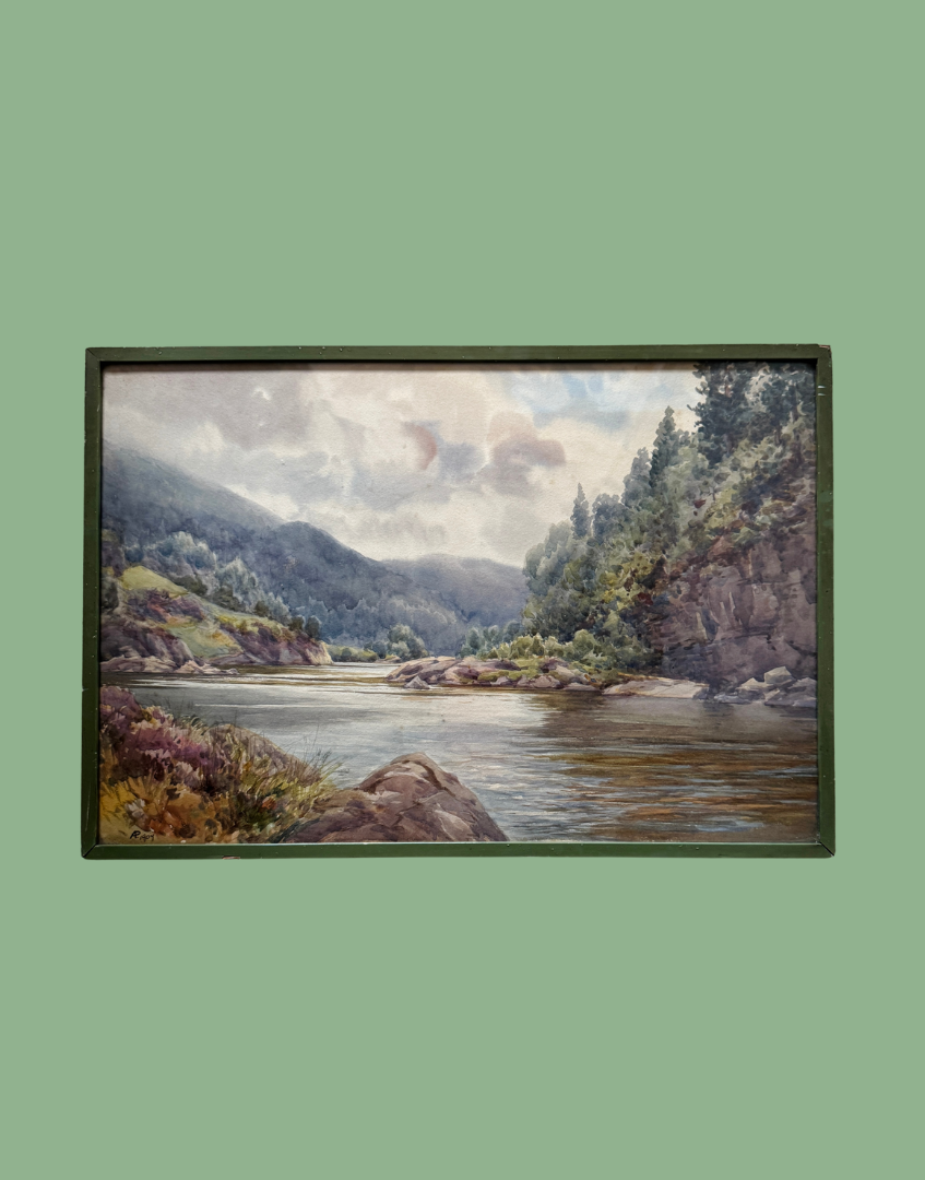 Antique 1904 Serene Watercolour Landscape Painting | Guildford, Surrey Framers Provenance