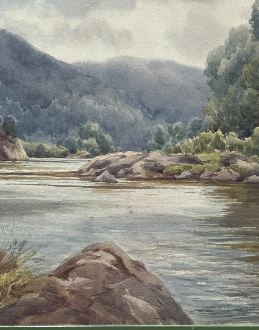 Antique 1904 Serene Watercolour Landscape Painting | Guildford, Surrey Framers Provenance