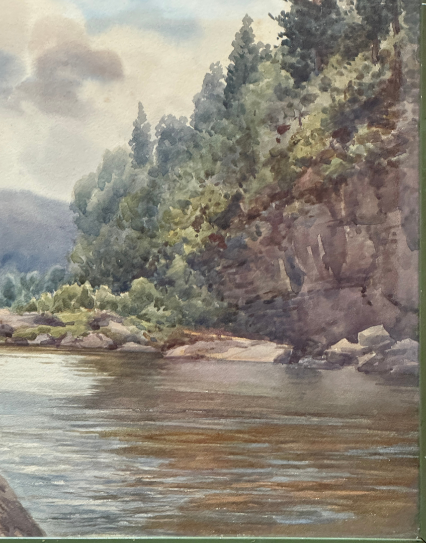 Antique 1904 Serene Watercolour Landscape Painting | Guildford, Surrey Framers Provenance