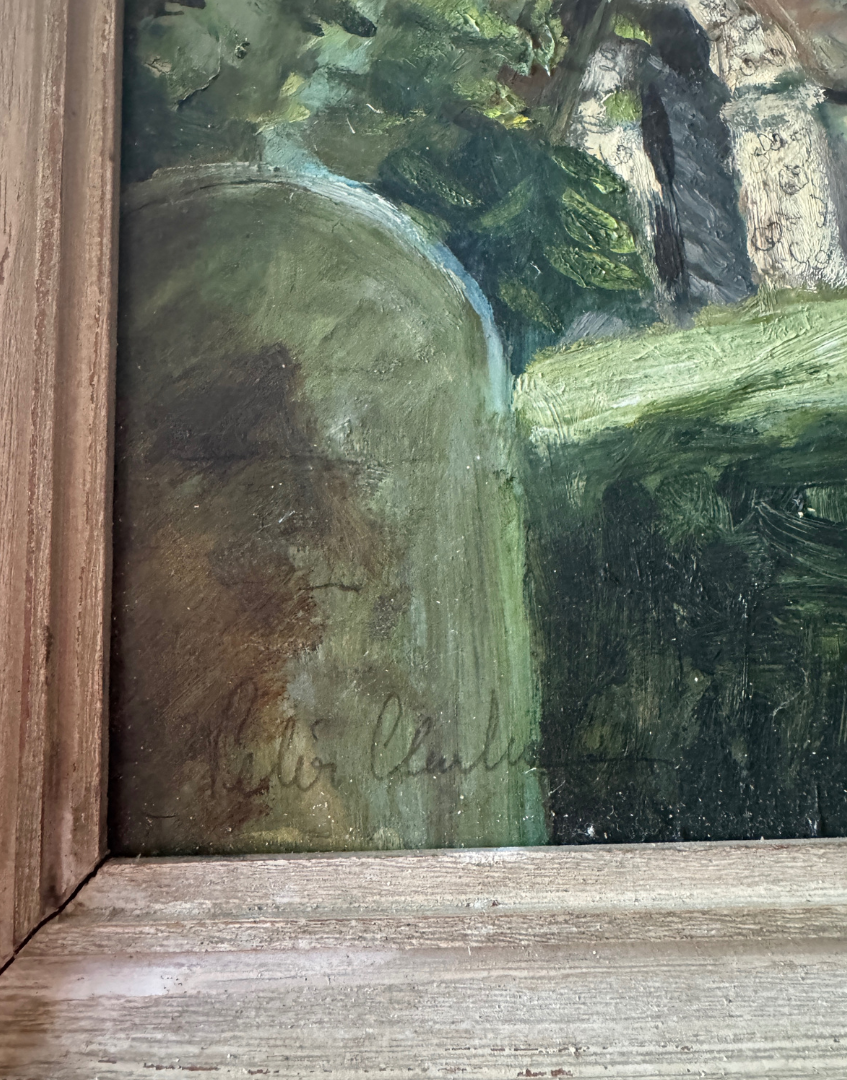 Peter Clarke Original Pen & Oil Painting of St Nicholas's Church, Pyrford, Surrey | Pastoral English Village Scene