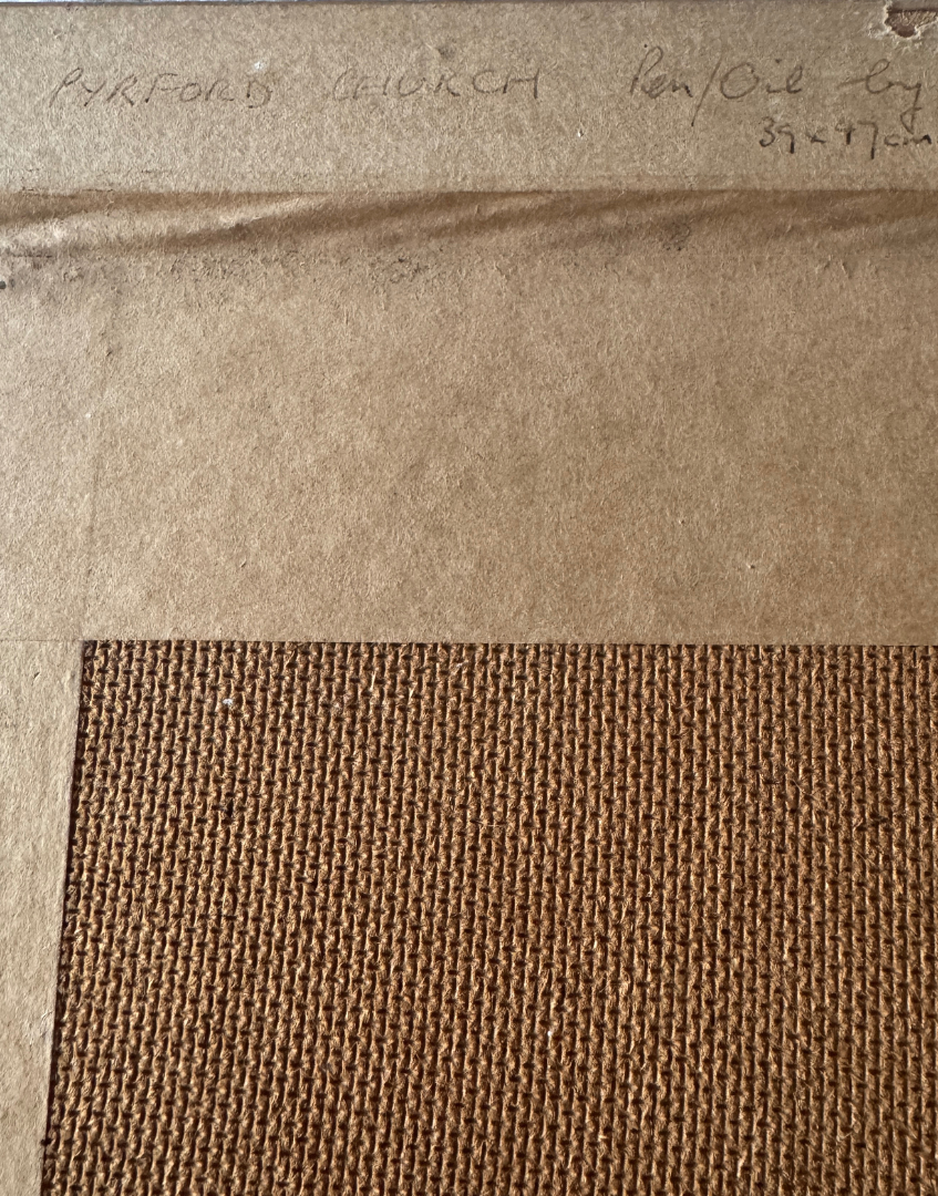 Peter Clarke Original Pen & Oil Painting of St Nicholas's Church, Pyrford, Surrey | Pastoral English Village Scene