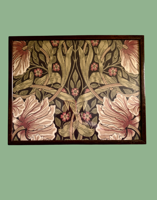 William Morris Framed Print Sourced from Original Morris & Co. Archive Wallpaper Sample Book in Unique Vintage Wood Frame - 'Pimpernel' (Bullrush/Russet)