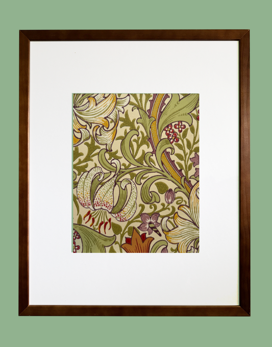 Golden Lily (Olive & Russet) | William Morris Framed Wall Art with Original Wallpaper Sample