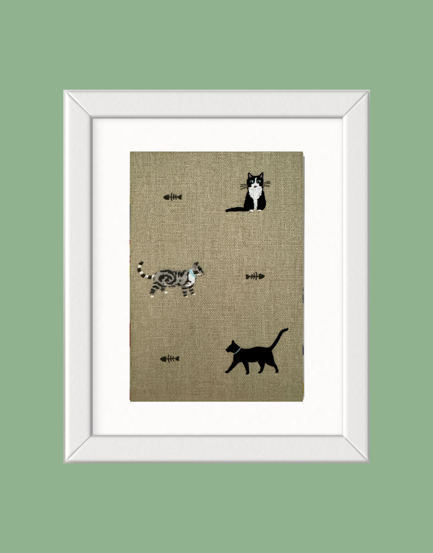 Framed children’s & countryside themed unique wall art from Sophie Allport fabric collection - Purrfect