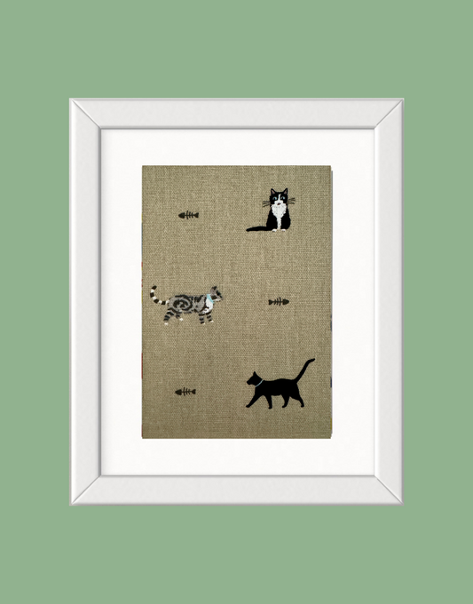 Framed children’s & countryside themed unique wall art from Sophie Allport fabric collection - Purrfect