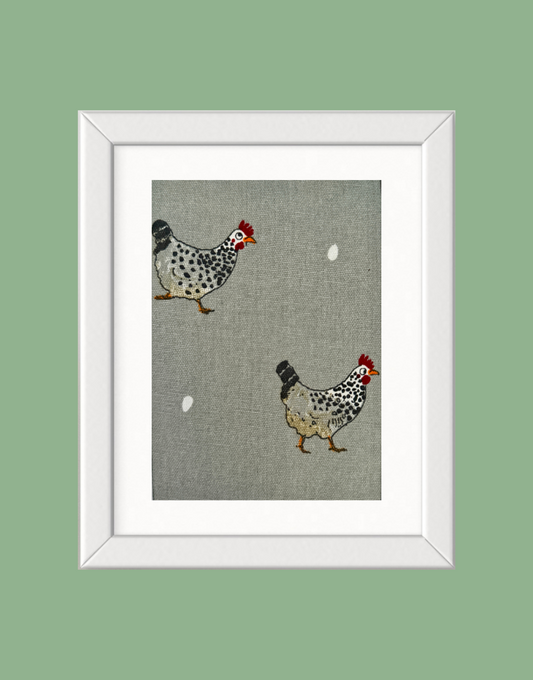 Framed children’s & countryside themed unique wall art from Sophie Allport fabric collection - Chicken