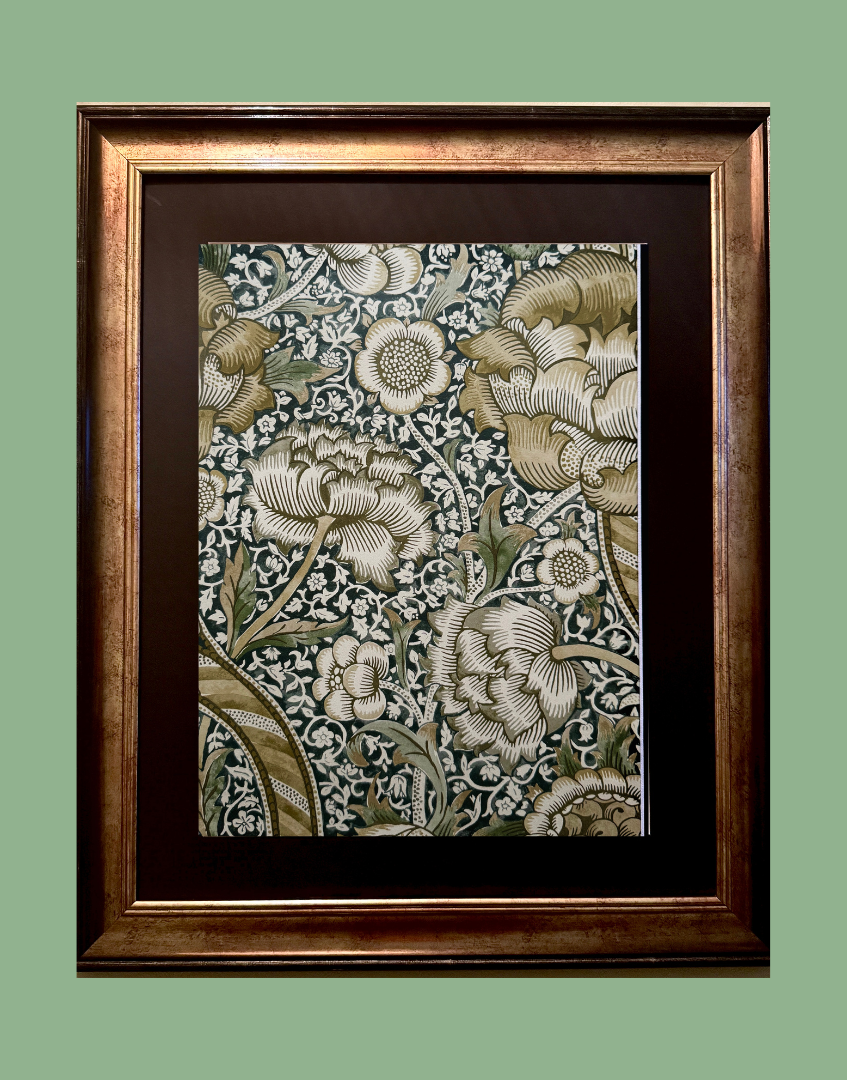 William Morris Framed Print - ‘Wandle’ Forest & Mustard Design, Original Vintage Sample from the Dark Botanicals Wall Art Collection