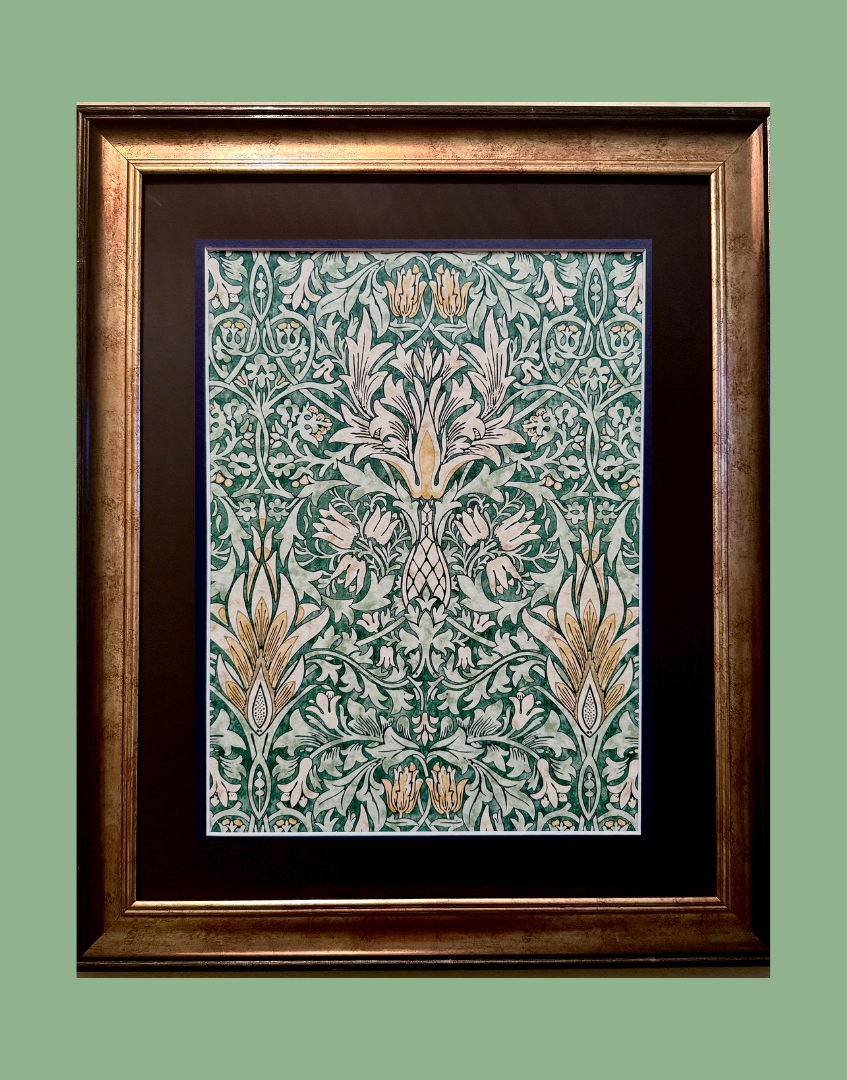 William Morris Framed Print - ‘Snakeshead’ Forest & Thyme Design, Original Vintage Sample from the Dark Botanicals Wall Art Collection