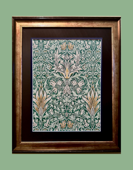 William Morris Framed Print - ‘Snakeshead’ Forest & Thyme Design, Original Vintage Sample from the Dark Botanicals Wall Art Collection