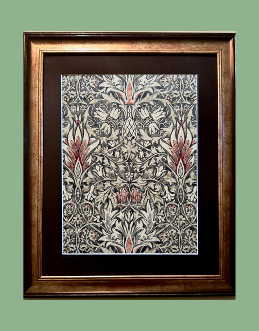 William Morris Framed Print - ‘Snakeshead’ Charcoal & Spice Design, Original Vintage Sample from the Dark Botanicals Wall Art Collection