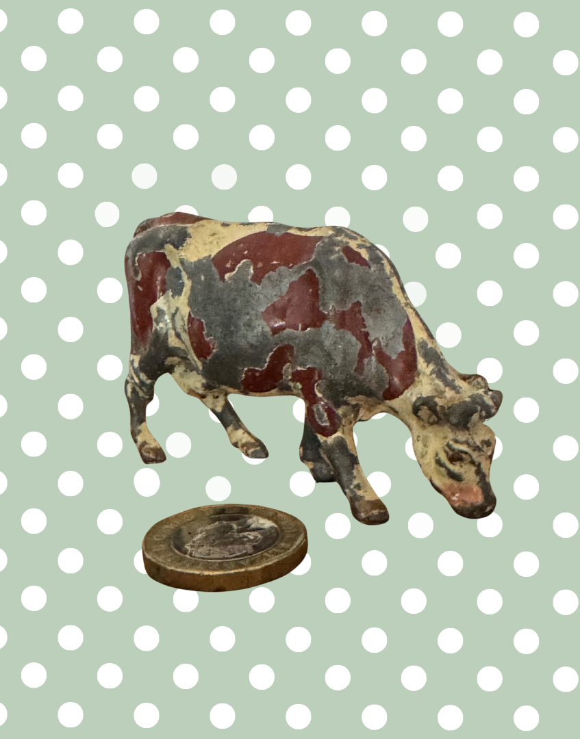 Large Standing Brown & White Cow Figurine | Crescent Toys Vintage Lead Farm Animal (England)