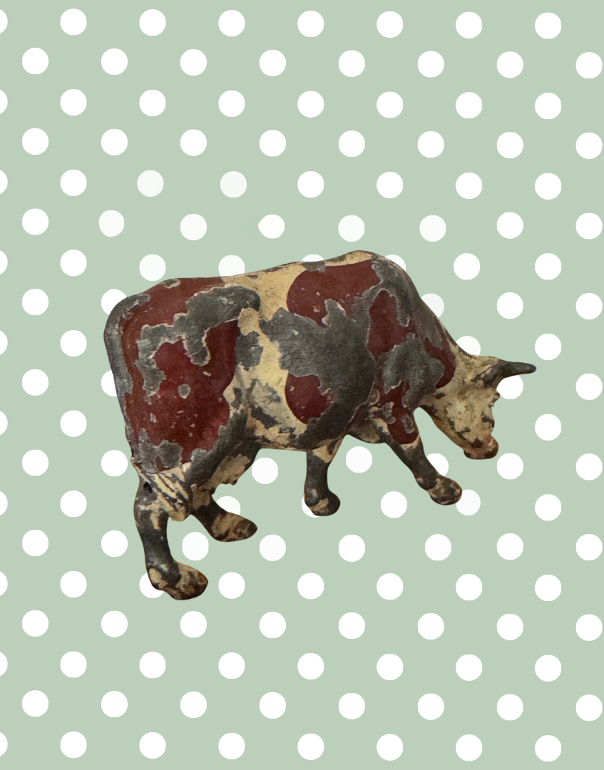 Large Standing Brown & White Cow Figurine | Crescent Toys Vintage Lead Farm Animal (England)