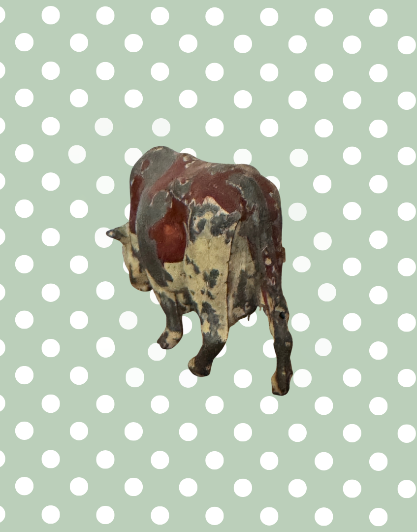 Large Standing Brown & White Cow Figurine | Crescent Toys Vintage Lead Farm Animal (England)