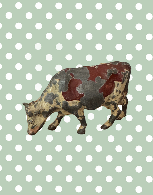 Large Standing Brown & White Cow Figurine | Crescent Toys Vintage Lead Farm Animal (England)