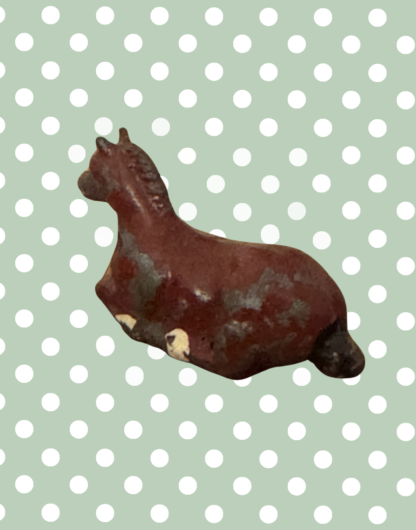 Sweet Small Laying Down Brown Foal Collectable | Britains Ltd Vintage Lead Farm Animal (1920s)