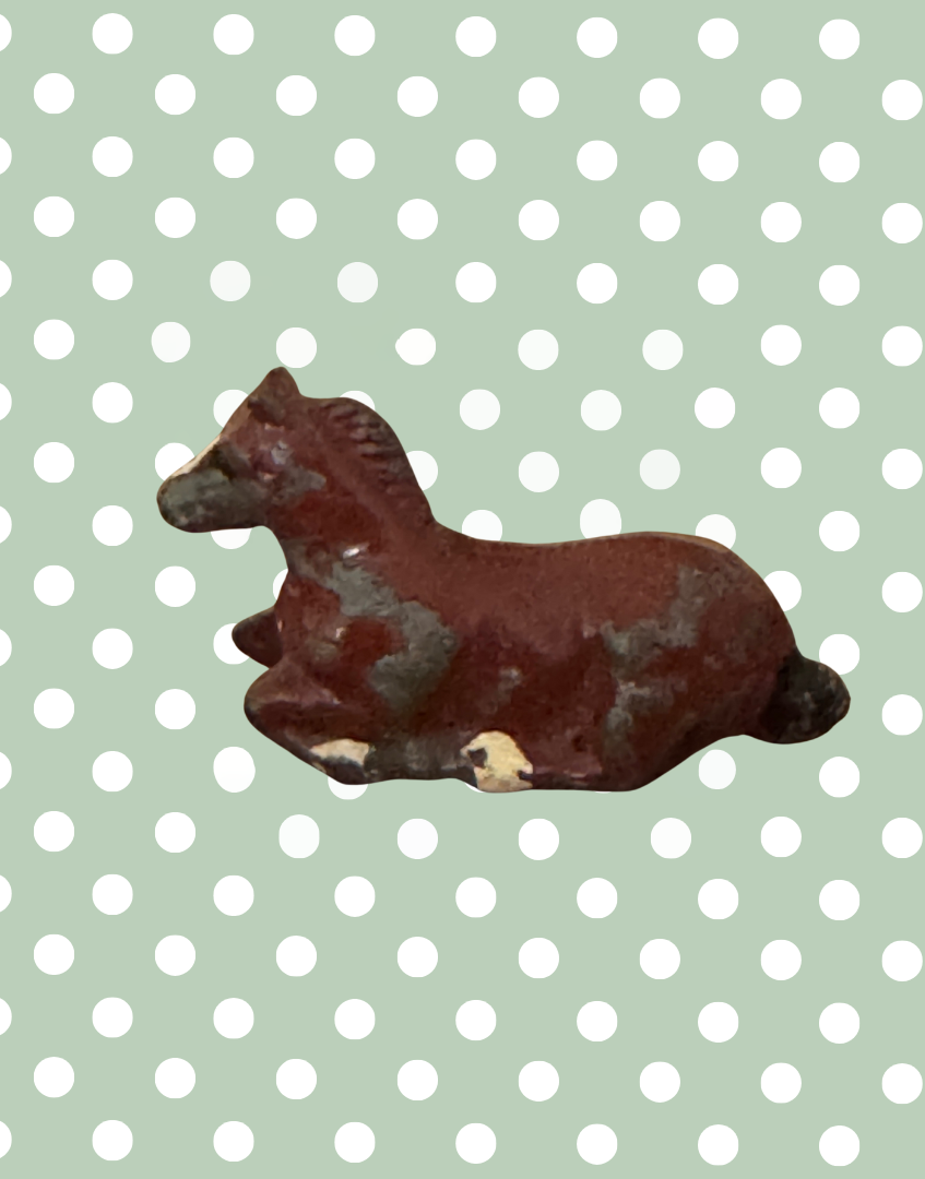 Sweet Small Laying Down Brown Foal Collectable | Britains Ltd Vintage Lead Farm Animal (1920s)