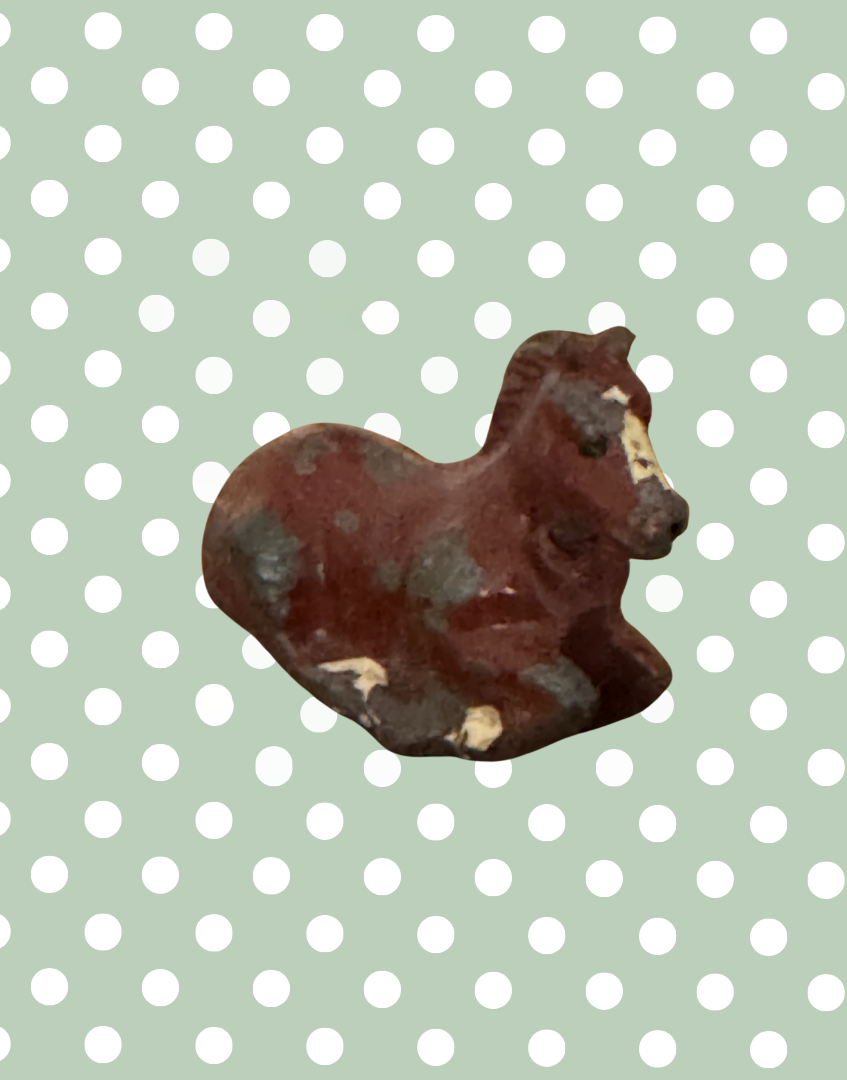 Sweet Small Laying Down Brown Foal Collectable | Britains Ltd Vintage Lead Farm Animal (1920s)
