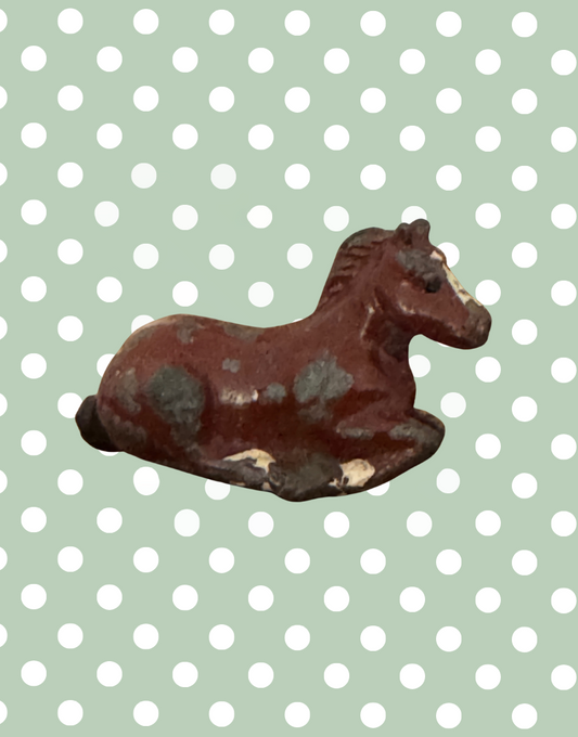 Sweet Small Laying Down Brown Foal Collectable | Britains Ltd Vintage Lead Farm Animal (1920s)