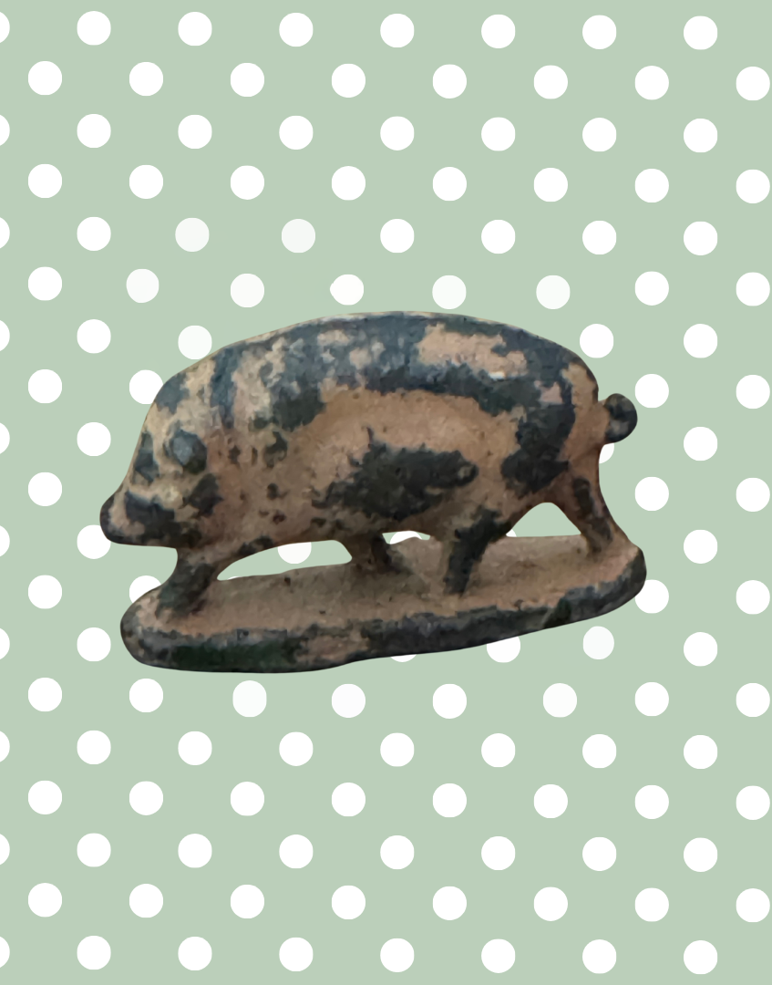 Miniature Pink Patina Patched Pig on Stand | Britains Ltd Vintage Lead Toy (1920s