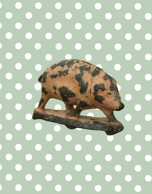 Miniature Pink Patina Patched Pig on Stand | Britains Ltd Vintage Lead Toy (1920s
