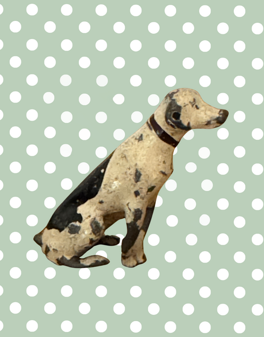Rare Miniature Sitting Black & White Dog with Black Collar | Britains Ltd Vintage Lead Animal (1920s)
