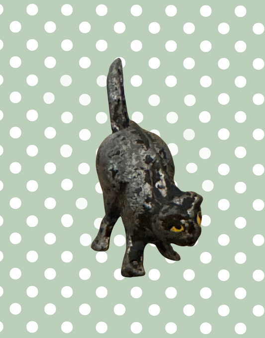 Striking Black Halloween Cat Collectable | Vintage Lead Figurine with Yellow Eyes