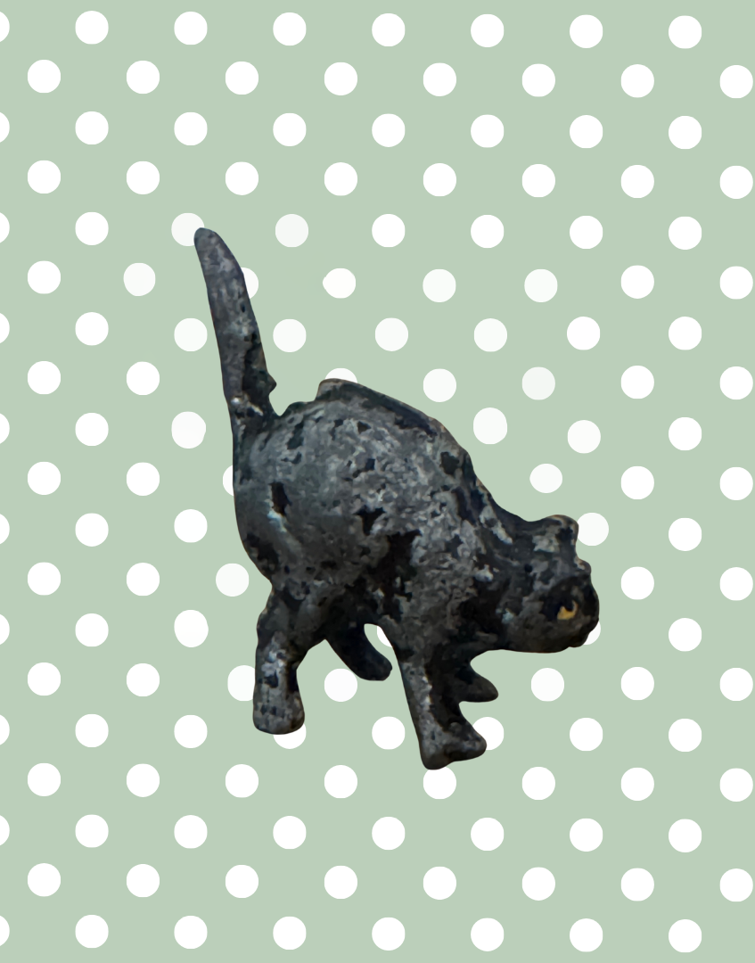 Striking Black Halloween Cat Collectable | Vintage Lead Figurine with Yellow Eyes