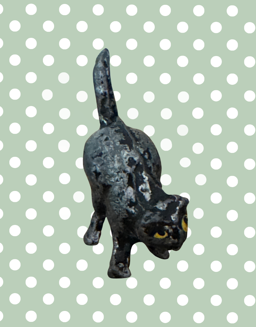 Striking Black Halloween Cat Collectable | Vintage Lead Figurine with Yellow Eyes