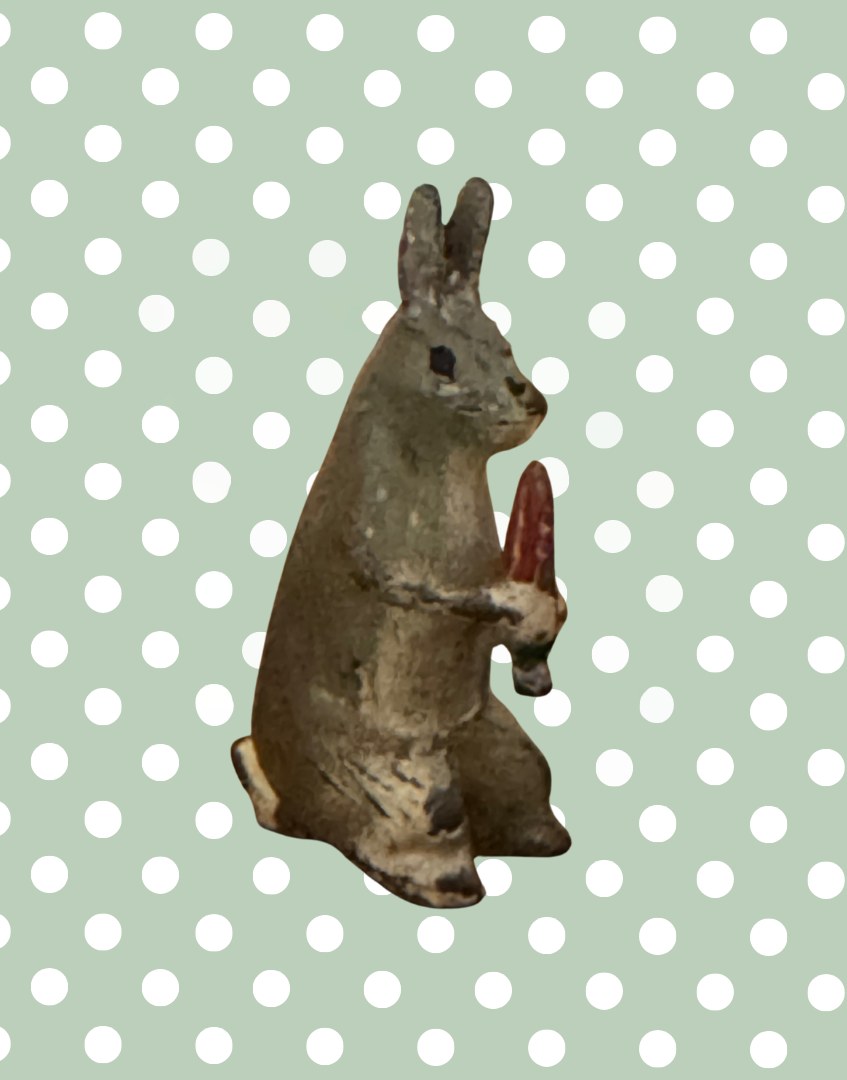 Delightful Rare Rabbit with Carrot | Taylor & Barrett Vintage Lead Figurine (England)