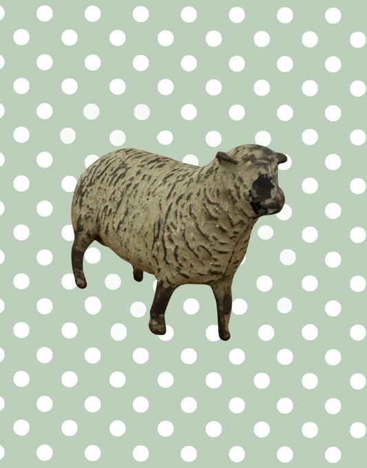 Small Standing Dark Beige Sheep Figurine | Britains Ltd Vintage Lead Farm Animal Toy (1920s)