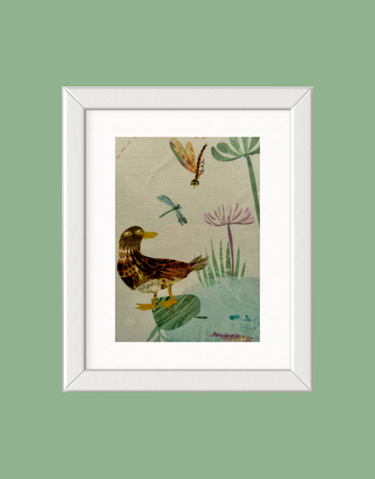 Framed children’s unique wall art from Villa Nova Picturebook fabric collection - Duck Pond