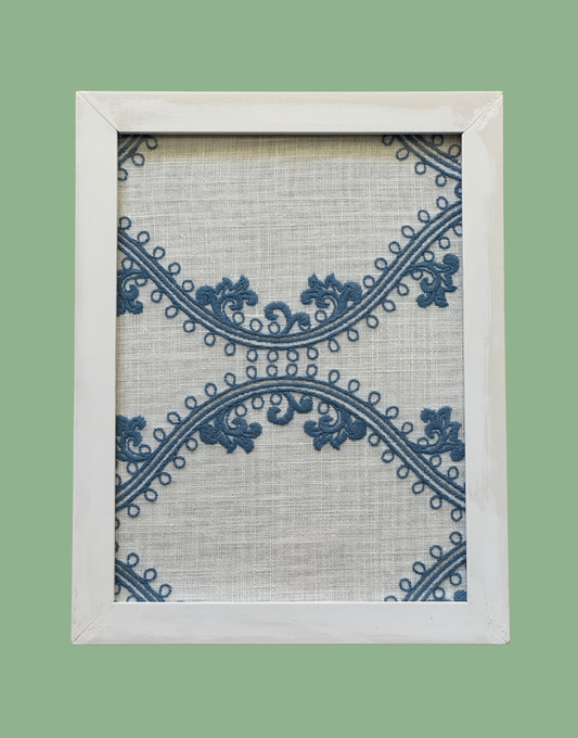 Greek Lunch full front blue and white framed textile artwork