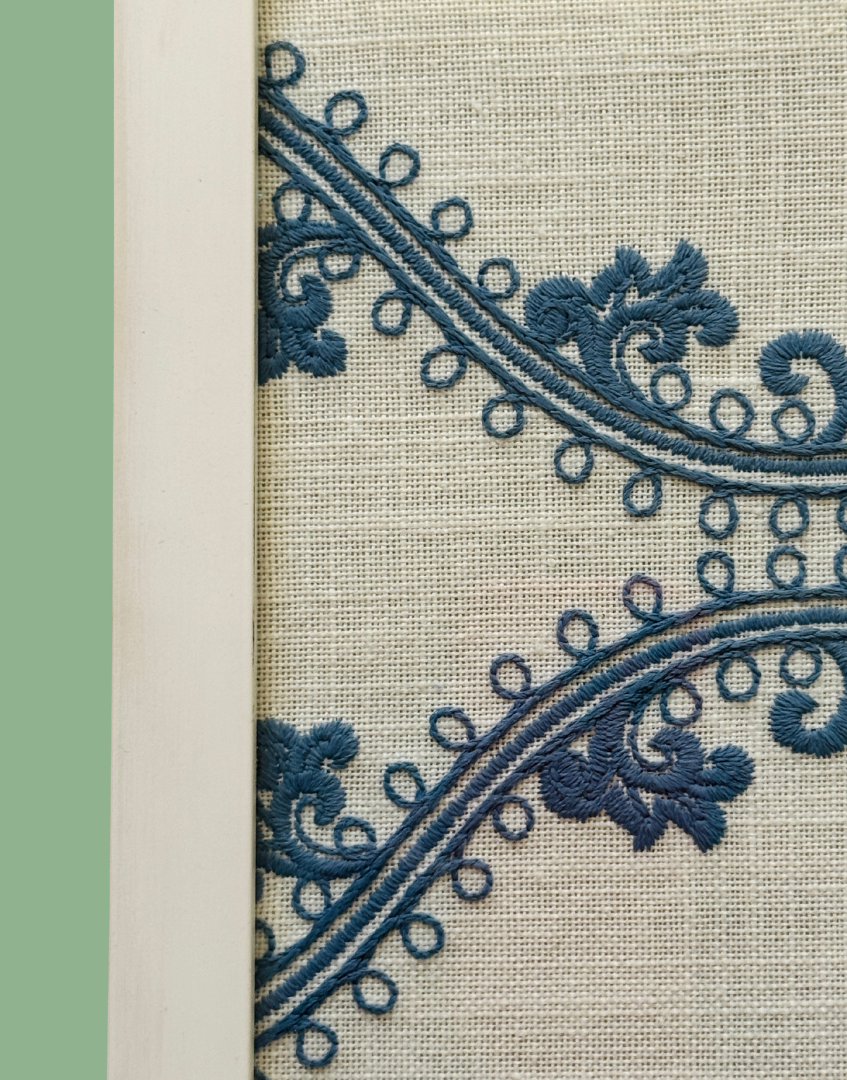 
Close up distressed white wood frame Greek Lunch wall décor