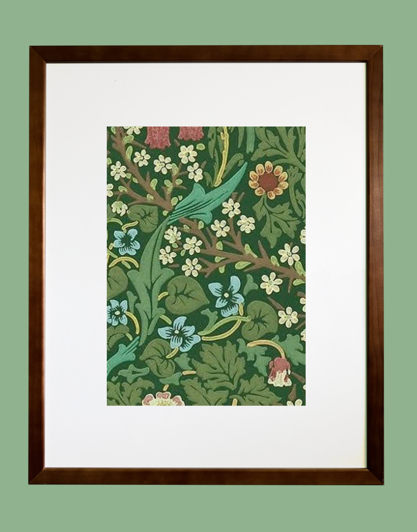 William Morris Wall Art  Framed Print Sourced from The Morris & Co. Archive Wallpaper Sample Book - 'Blackthorn' Green