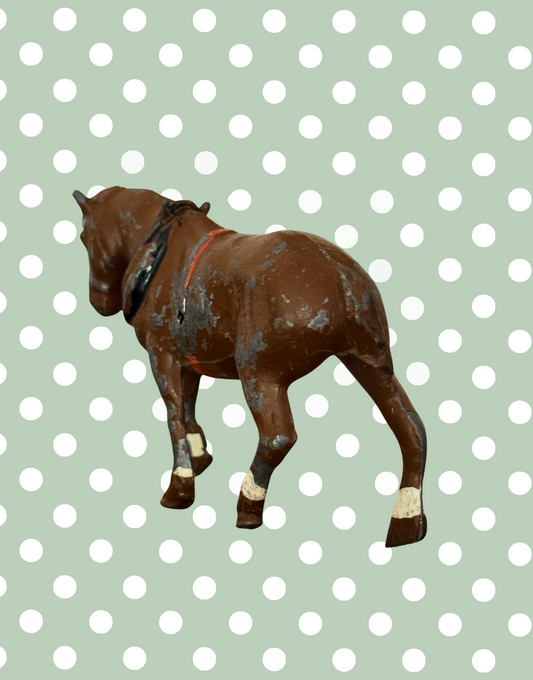Large Standing Brown Working Cart Horse (Version 2) | Crescent Toys Vintage Lead Horse (England)