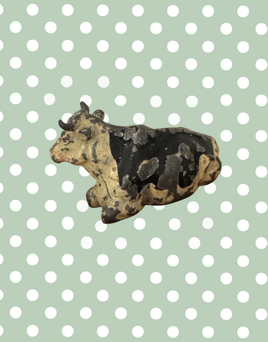 Large Laying Down Black & White Cow Figurine | Crescent Toys Vintage Lead Animal (England)