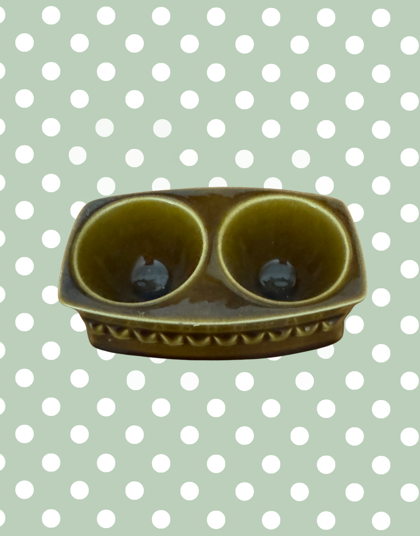 Art Deco Glazed Pottery Twin Egg Cup | Olive & Mustard Gentleman’s Style 1930s Tableware