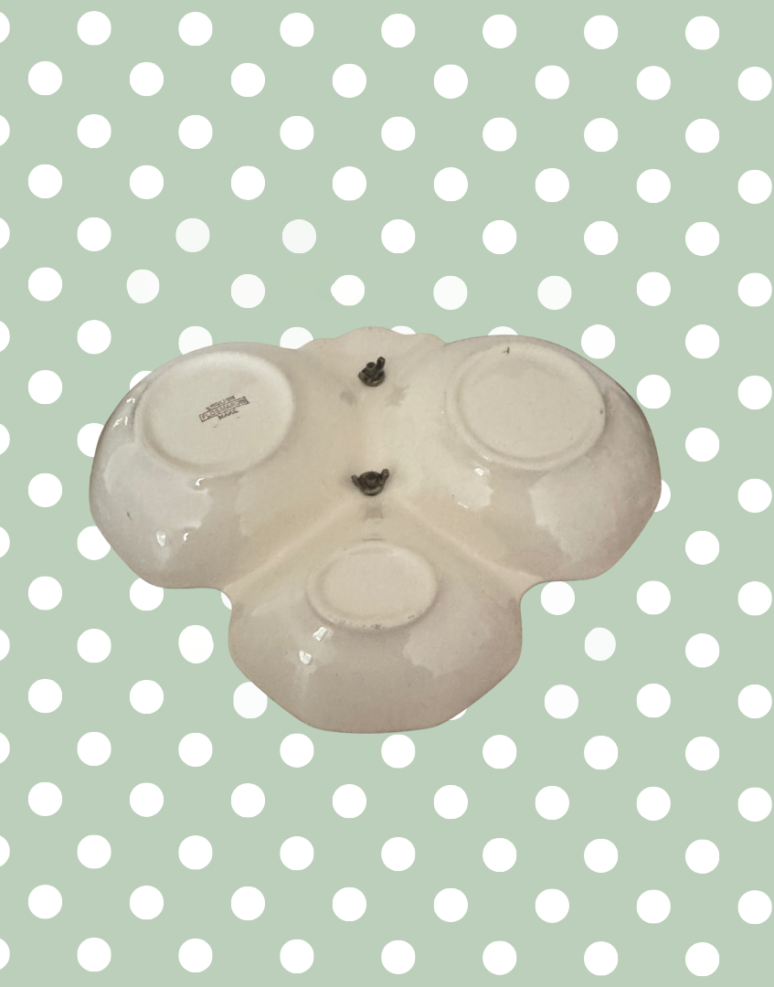 Flosmaron England Vintage Three-Section Floral Serving Dish | Pretty Pink & Yellow Hand-Painted Tableware