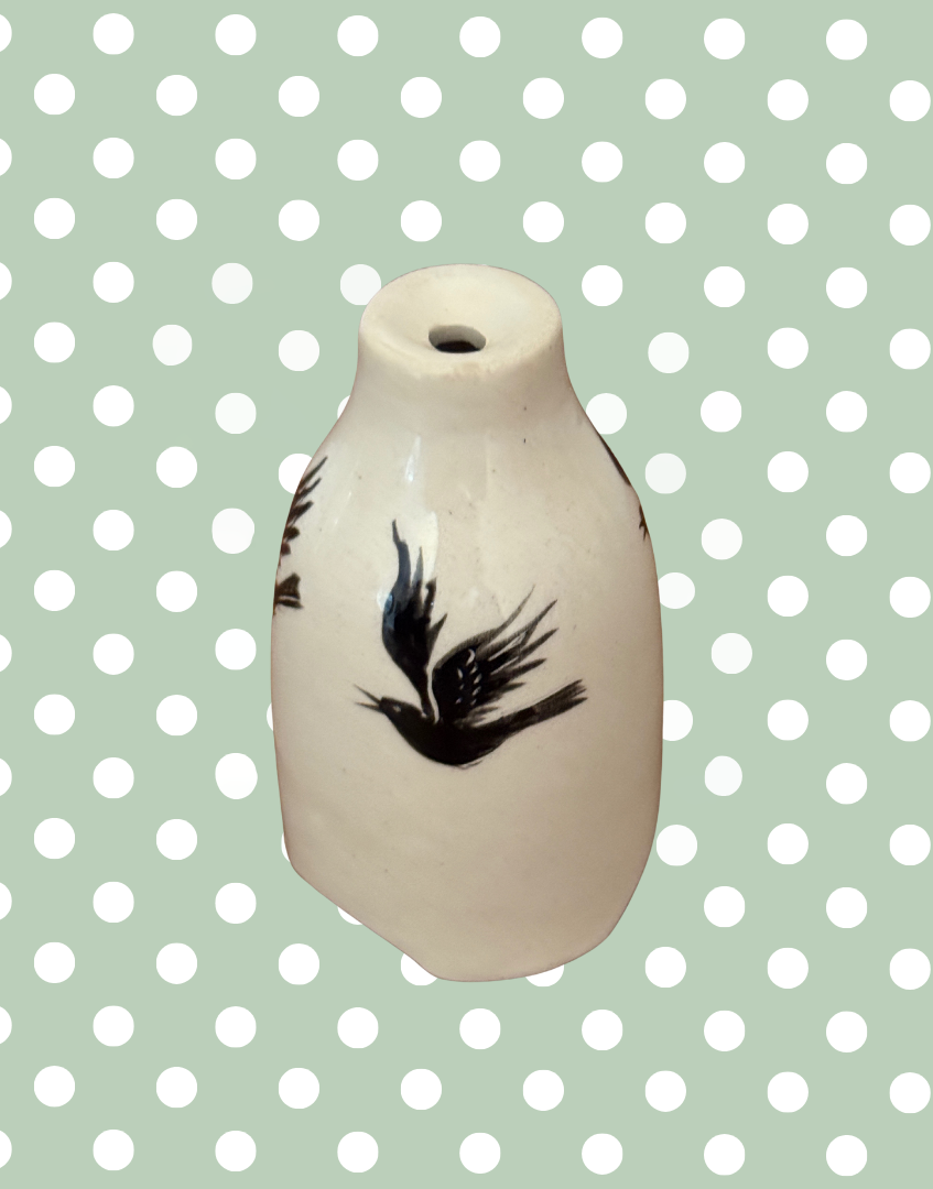 Stuart Bass Cream Pie Funnel with Black Bird Illustration | Handcrafted Devon Collectable