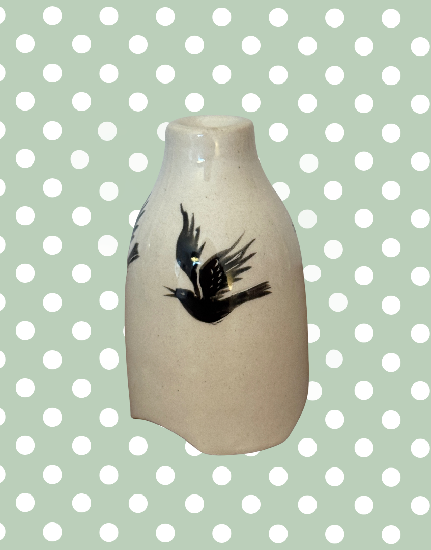 Stuart Bass Cream Pie Funnel with Black Bird Illustration | Handcrafted Devon Collectable