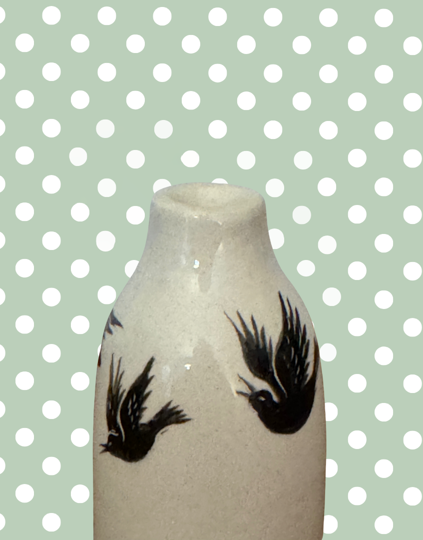 Stuart Bass Cream Pie Funnel with Black Bird Illustration | Handcrafted Devon Collectable