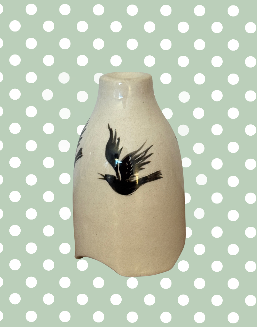 Stuart Bass Cream Pie Funnel with Black Bird Illustration | Handcrafted Devon Collectable