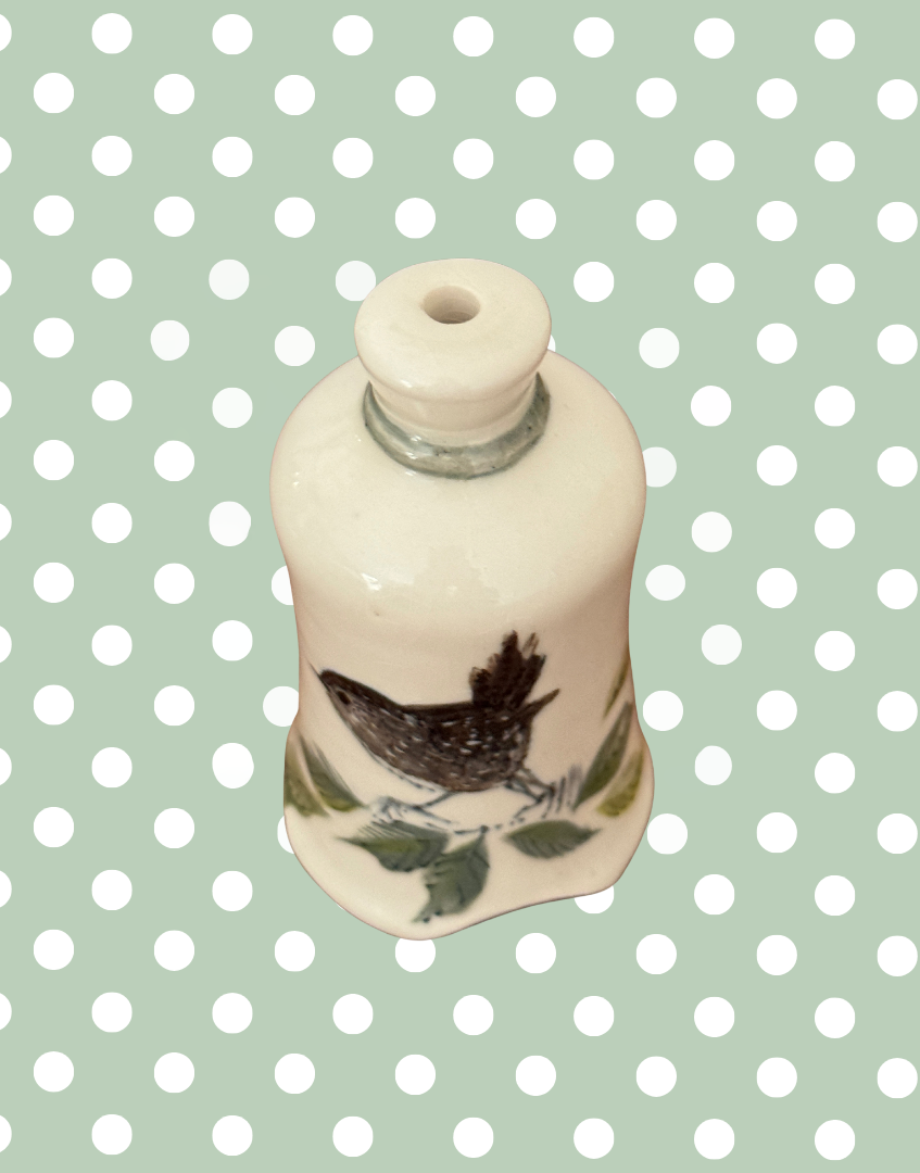 Stuart Bass Wren & Foliage Pie Funnel | Rare Signed Studio Pottery Pie Bird, Handmade in Devon