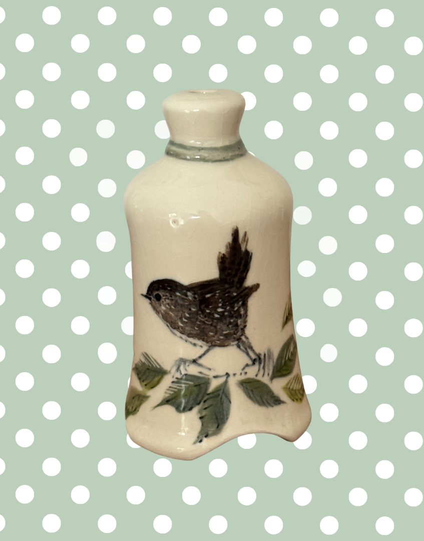 Stuart Bass Wren & Foliage Pie Funnel | Rare Signed Studio Pottery Pie Bird, Handmade in Devon