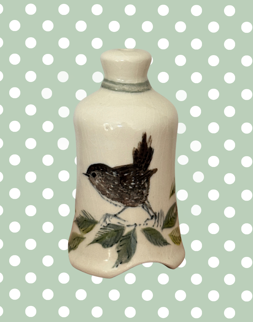 Stuart Bass Wren & Foliage Pie Funnel | Rare Signed Studio Pottery Pie Bird, Handmade in Devon