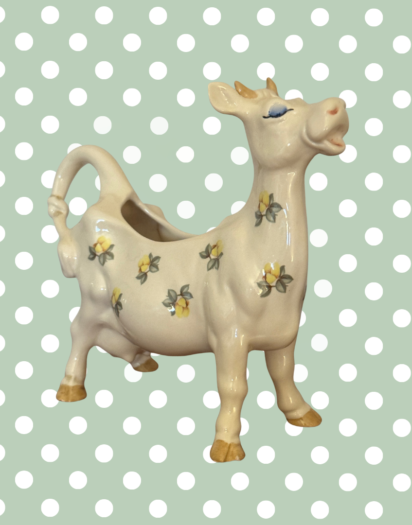 Beswick ‘Daisy the Cow’ Yellow Floral Cow Creamer Figurine | 1980s Vintage English Pottery Collectable