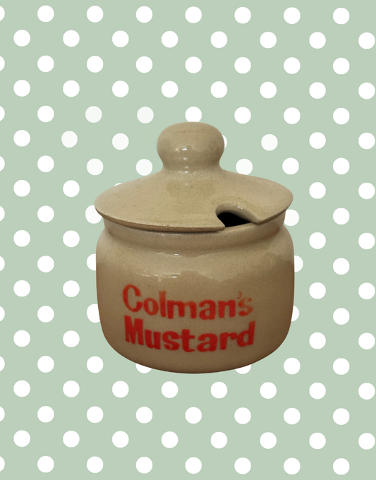 Vintage Stone Coloured Glazed Ceramic Coleman’s Mustard Pot | English Kitchenalia Collectable