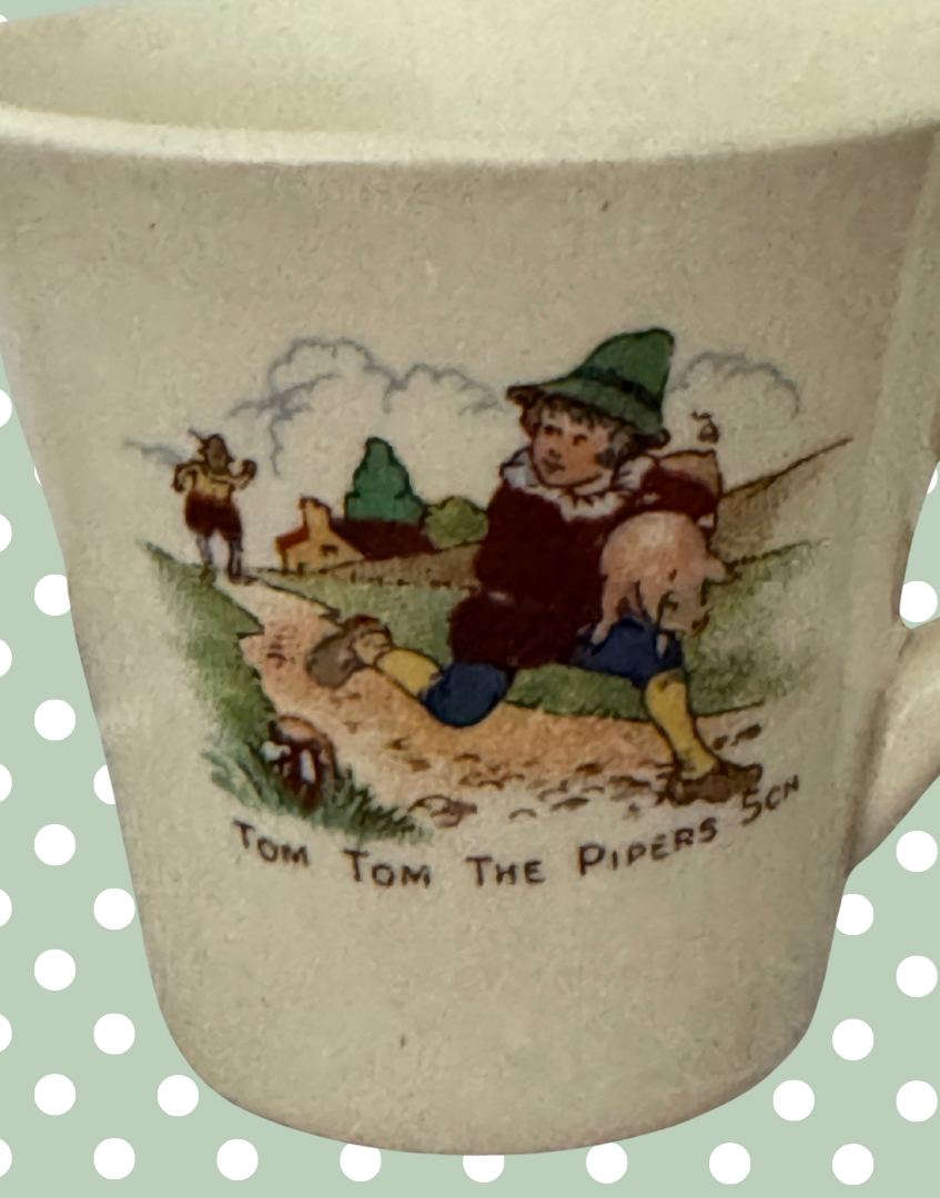 tom tom the pipers son nursery rhyme decorative illustration on childs playset vintage ceramic mug